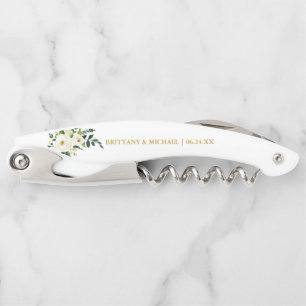 Waterverf Green White Floral Gold Wedding Kurkentrekker
