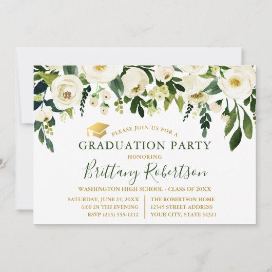 Waterverf Green White Floral Gradual Party Kaart (Voorkant)