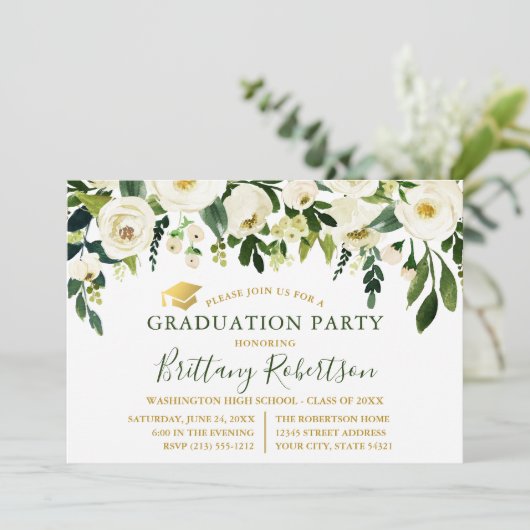 Waterverf Green White Floral Gradual Party Kaart (Staand voorkant)