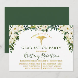 Waterverf Green White Floral Medical Afstudeerder  Kaart