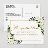 Waterverf Green White Floral verander de datum Gol Briefkaart (Voorkant / Achterkant)