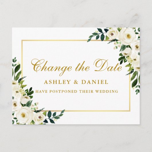 Waterverf Green White Floral verander de datum Gol Briefkaart (Voorkant)