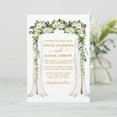 Waterverf Green White Floral Wedding Canopy Gold Kaart (Staand voorkant)
