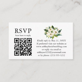 Waterverf Green White Floral Wedding QR RSVP Informatiekaartje