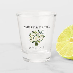 Waterverf Green White Floral Wedding Shot Glas