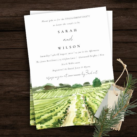Waterverf Green Winery Vineyard Verloving Invite Bedankkaart