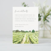 Waterverf Green Winery Vineyard Wedding Details Informatiekaartje (Staand voorkant)