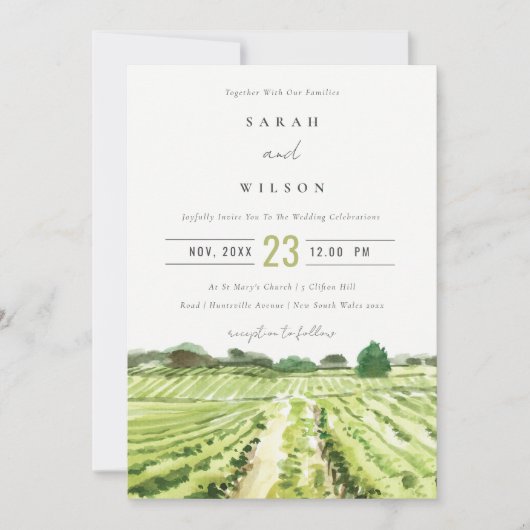 Waterverf Green Winery Vineyard Wedding Invite Bedankkaart (Voorkant)