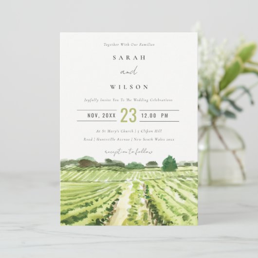 Waterverf Green Winery Vineyard Wedding Invite Bedankkaart (Staand voorkant)