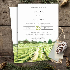 Waterverf Green Winery Vineyard Wedding Invite Bedankkaart