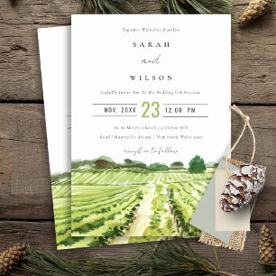 Waterverf Green Winery Vineyard Wedding Invite Bedankkaart