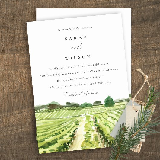 Waterverf Green Winery Vineyard Wedding Invite Bedankkaart
