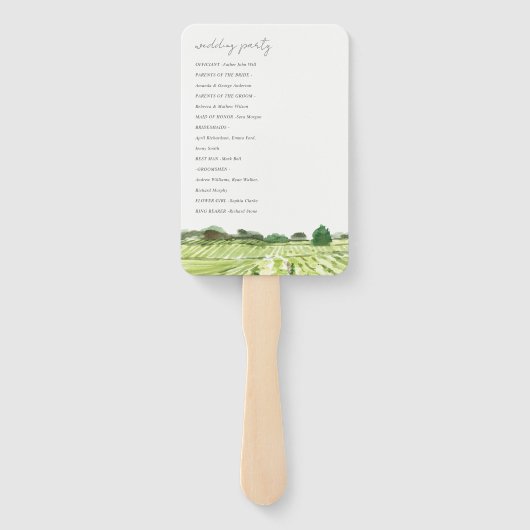 Waterverf Green Winery Vineyard Wedding Programme Handwaaier (Achterkant)