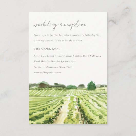 Waterverf Green Winery Vineyard Wedding Reception Informatiekaartje (Voorkant)