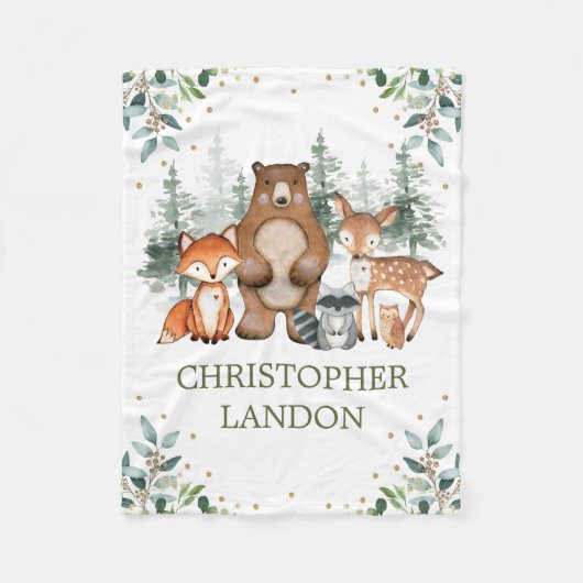 Waterverf Green Woodland Boy Boy Nursery Fleece Deken (Voorkant)