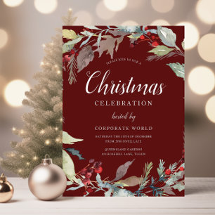 Waterverf Green Wreath Corporate Christmas Party Kaart