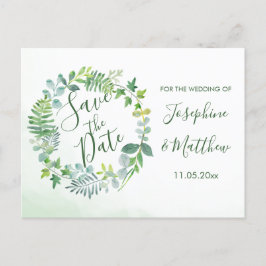 Waterverf Green Wreath Save the Date Aankondigingskaart