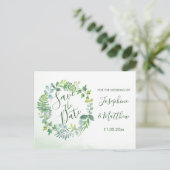 Waterverf Green Wreath Save the Date Aankondigingskaart (Staand voorkant)