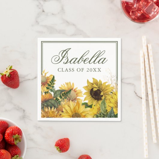 Waterverf Green Yellow Sunflower Afstuderen Servet (Insitu)