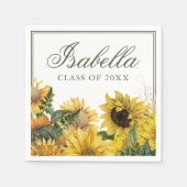 Waterverf Green Yellow Sunflower Afstuderen Servet (Voorkant)