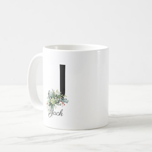Waterverf greenerletter monogram koffie mok (Voorkant links)