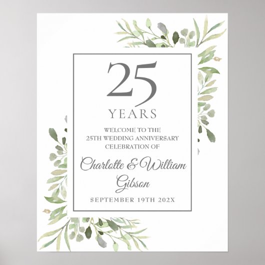 Waterverf Greenery 25th Jubileum Welkomstteken Poster (Voorkant)