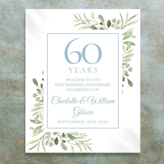 Waterverf Greenery 60th Jubileum Welkom Poster