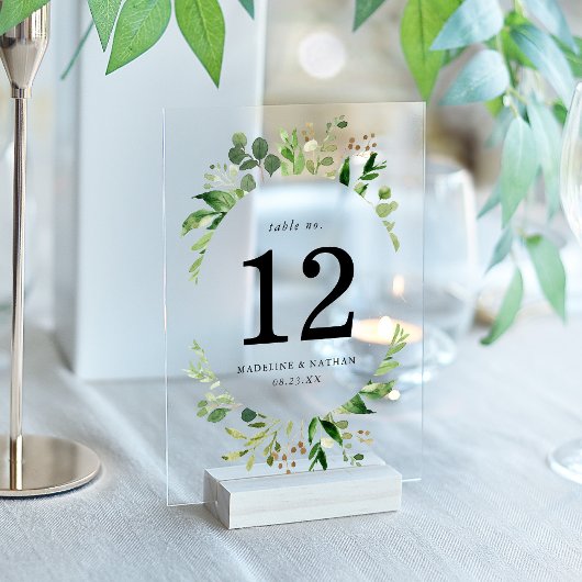 Waterverf Greenery Acryl Trouwtafel Nummer Acryl Uitnodigingen