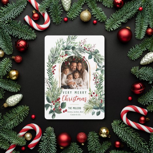 Waterverf Greenery Arch Kerstfoto Feestdagenkaart