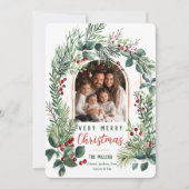 Waterverf Greenery Arch Kerstfoto Feestdagenkaart (Voorkant)