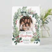 Waterverf Greenery Arch Kerstfoto Feestdagenkaart (Staand voorkant)