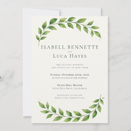 Waterverf Greenery Arch Wedding Invitation Kaart (Voorkant)