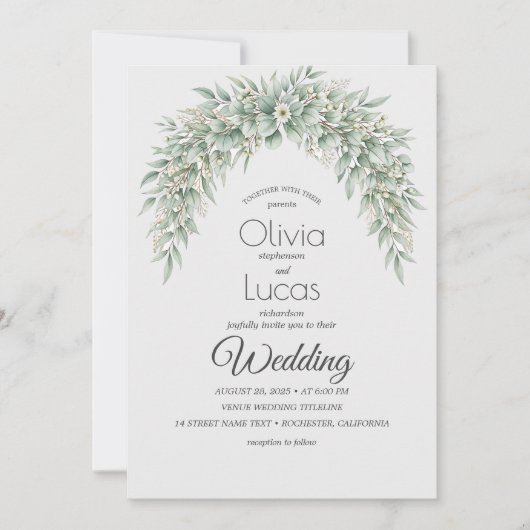 Waterverf Greenery Arch Wedding Invitation Templa Kaart (Voorkant)