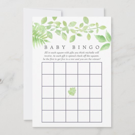Waterverf Greenery Baby shower Bingo Kaart (Voorkant)