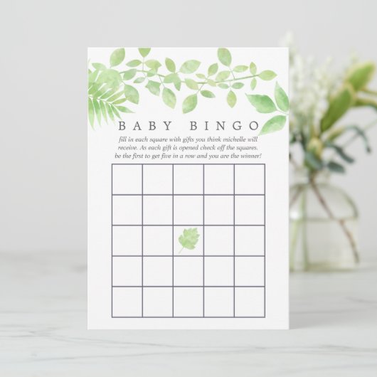 Waterverf Greenery Baby shower Bingo Kaart (Staand voorkant)