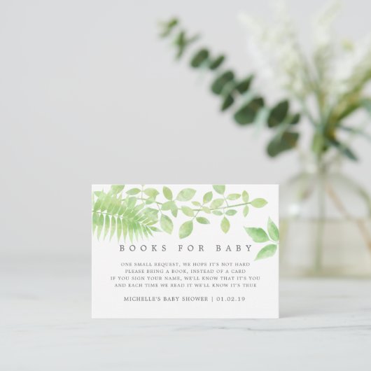 Waterverf Greenery Baby shower Book Request Informatiekaartje (Staand voorkant)