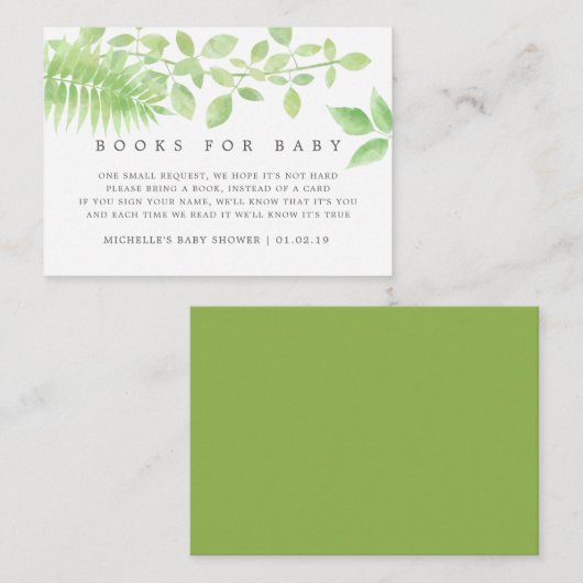Waterverf Greenery Baby shower Book Request Informatiekaartje (Voorkant / Achterkant)