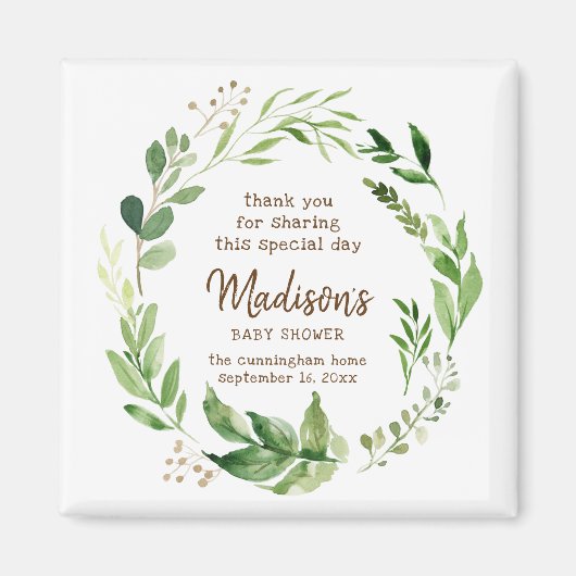 Waterverf Greenery Baby shower Favor Magneet (Voorkant)