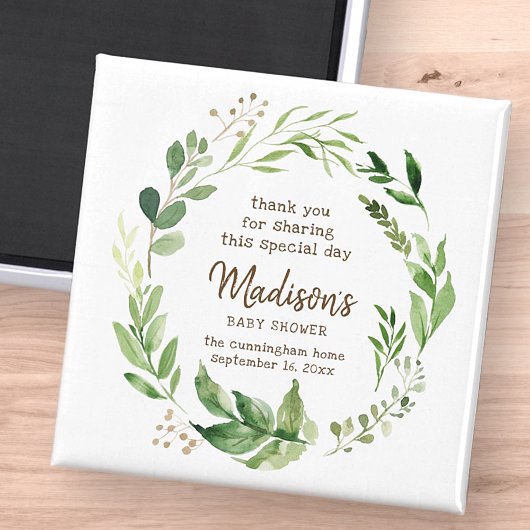 Waterverf Greenery Baby shower Favor Magneet