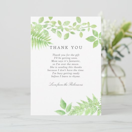 Waterverf Greenery Baby shower Hartelijk dank Bedankkaart (Staand voorkant)
