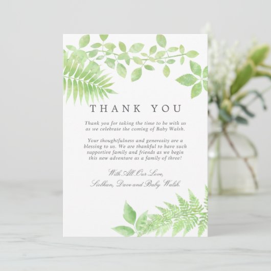 Waterverf Greenery Baby shower Hartelijk dank Bedankkaart (Staand voorkant)