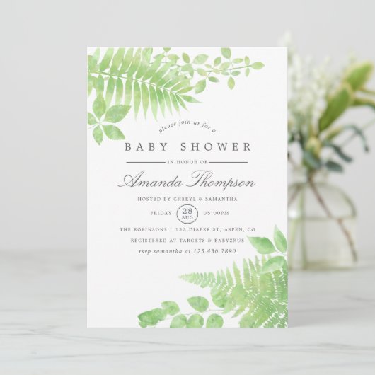 Waterverf Greenery Baby shower Invitation Kaart (Staand voorkant)