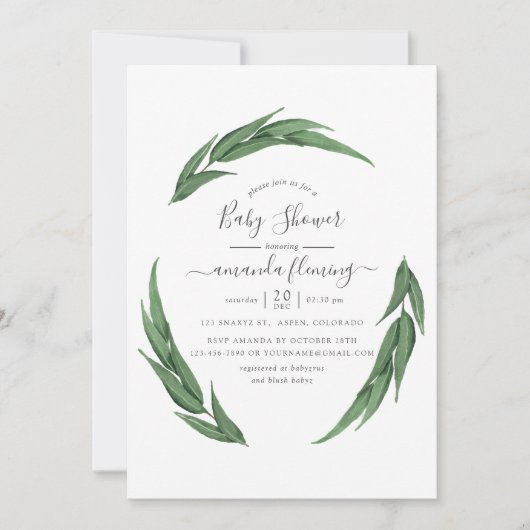 Waterverf Greenery Baby shower Kaart (Voorkant)