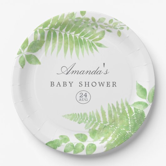 Waterverf Greenery Baby shower Papieren Bordje (Voorkant)
