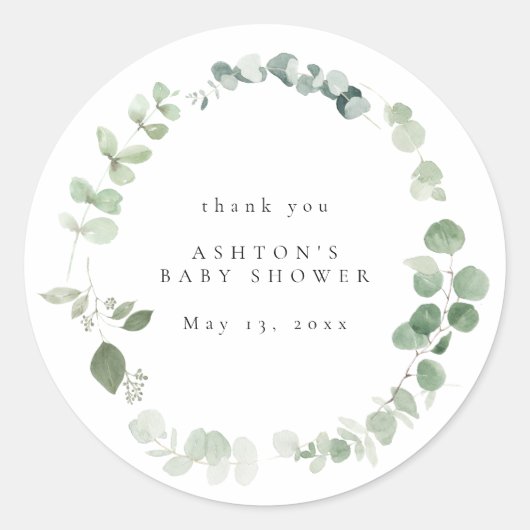 Waterverf Greenery Baby shower Ronde Sticker (Voorkant)