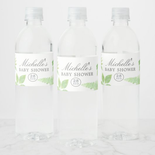Waterverf Greenery Baby shower Waterfles Etiket (Flessen)