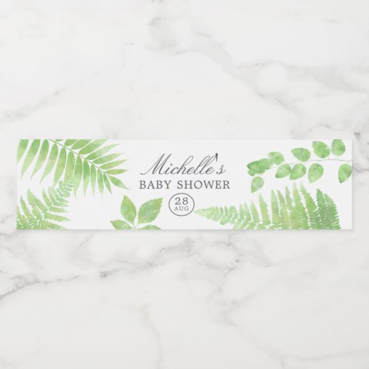 Waterverf Greenery Baby shower Waterfles Etiket (Enkel label)