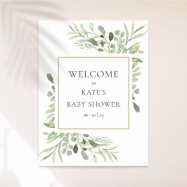Waterverf Greenery Baby shower Welkomstteken Poster