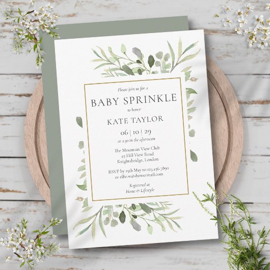 Waterverf Greenery Baby Sprinkle Gender Neutraal Kaart