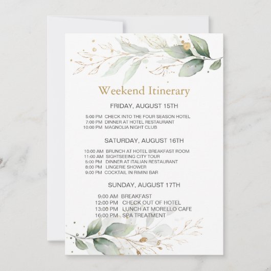 Waterverf greenery Bachelorette Weekend Itinerary Kaart (Voorkant)